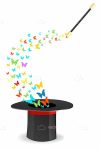 Magician Top Hat with Magic Wand and Colorful Butterflies